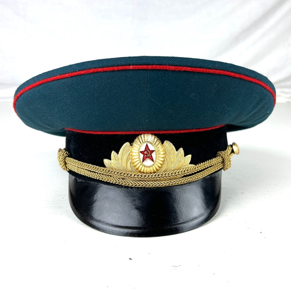 Vintage 1980s Russian Officer Military Hat - Hammer & Sickle Sz 57 Communism